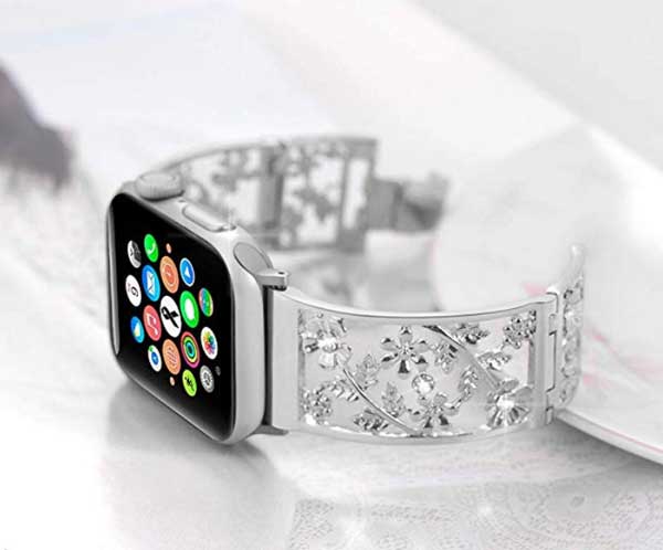 สายโลหะ ลายดอกไม้ สำหรับ Apple Watch