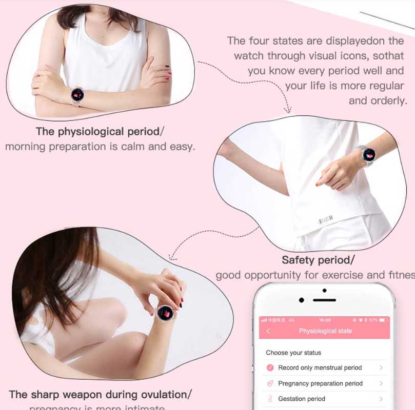 หญิง-สรีรวิทยา-ระยะเวลา-ติดตาม-สำหรับ-Makibes-NY12-smartwatch