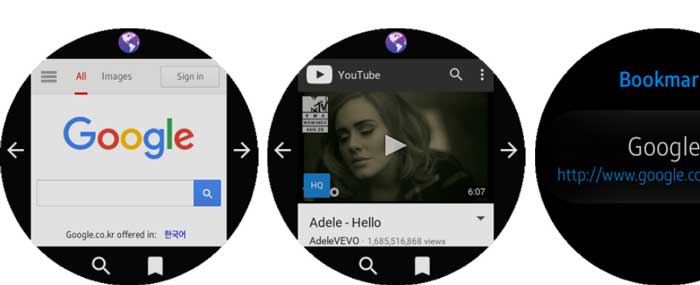 แอพ GearBrowser สำหรับนาฬิกา Samsung Galaxy ใช้งานอยู่
